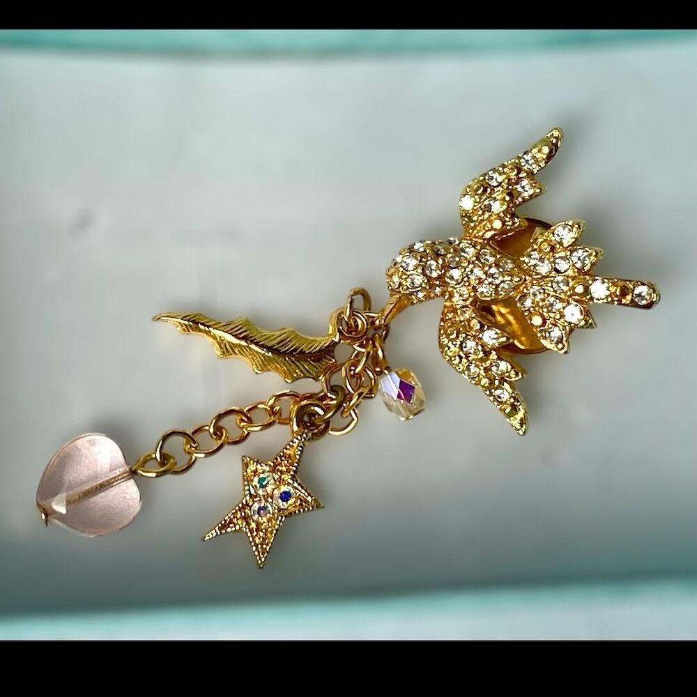 Kirk's Folly Flying Dove Brooch with Dangle Charms Multicolor